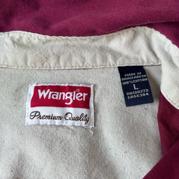 Wrangler Long Sleeve deep Red Mens Premium Quality Button Up 100%Cotton - Picture 2 of 4